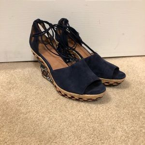 Cabi blue suede Isla wedge sandals